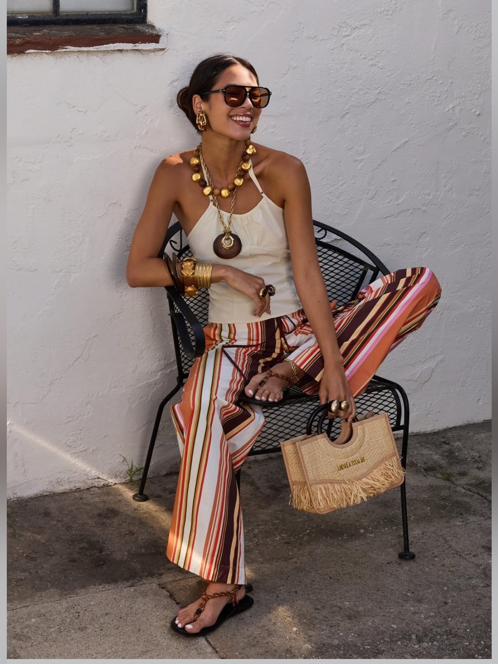 Trina Turk palazzo wide leg colorful stripes beach summer resort pants silky 10